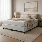 Palermo Queen Ensemble Bed Base Platinum Light Grey Linen Fabric