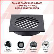 Square Black Floor Grate Drain 110 mm Full Brass Construction