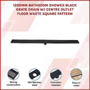 1200mm Bathroom Shower Black Grate Drain w/Centre outlet Floor Waste Square Pattern