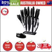 Kitchen 17 Pc Knife Set W/ Block & Sharpener Chef Bread Steak Knives