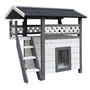 Cat House Weatherproof 2 Story Indoor Outdoor Wooden Bitumen Roof-Natural wood