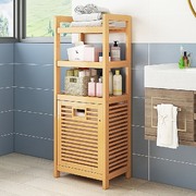 Bamboo 2-In-1 Laundry Hamper Side Table With Shelves