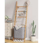 Grey Wall Leaning Shelf With Laundry Hamper