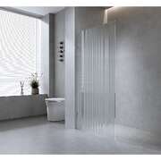 110cm Single Panel Reeded Glass Shower Screen Nickel Finish with F-Brackets & Pole