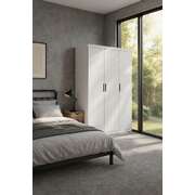 3 Door White Gloss Wardrobe – Black Handles, Hanging Rail & Shelves