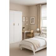 3 Door White Gloss Wardrobe – Gold Handles, Hanging Rail & Shelves
