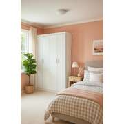 4 Door Wardrobe in White Gloss – Hanging Rail, Shelves & White Handles