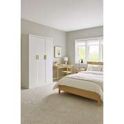 4 Door Wardrobe in White Gloss – Hanging Rail, Shelves & Gold Handles