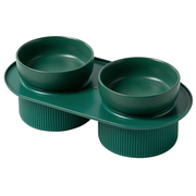 Ribbed Ceramic Double Pet Bowl 3Pc Set - Emerald