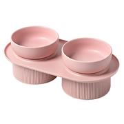 Ribbed Ceramic Double Pet Bowl 3Pc Set - Pink