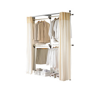 GARMENT RACK 3 POLES 2 BARS WITH CURTAIN