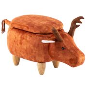 Deer Ottoman Storage with Wooden Footrest-Orange brown 