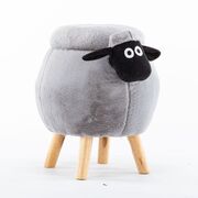 Sheep Ottoman Storage with Wooden Footrest-Grey