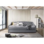 Daybed with trundle bed frame fabric upholstery - grey