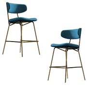 Blue Velvet Barstool with Gold Legs Set of 2