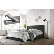 Queen Sized Winged Fabric Bed Frame with Gas Lift Storage in Charcoal