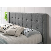 Queen Sized Winged Fabric Bed Frame with Gas Lift Storage in Light Grey