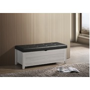 Blanket Box Ottoman Storage With Leather Upholstery In White Oak