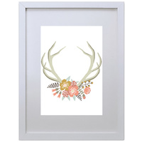 Deer Horn with Flowers (210 x 297mm, White Frame)