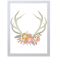 Deer Horn with Flowers (297 x 420mm, White Frame)
