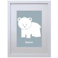 Bear (Blue, 210 x 297mm, White Frame)
