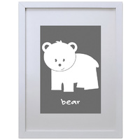 Bear (Grey, 210 x 297mm, White Frame)