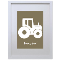 Tractor (Brown, 210 x 297mm, White Frame)