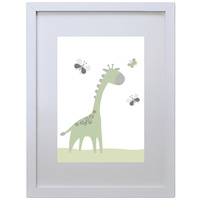 Cute Giraffe (Green, 210 x 297mm, White Frame)
