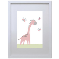Cute Giraffe (Pink, 210 x 297mm, White Frame)