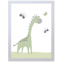 Cute Giraffe (Green, 297 x 420mm, White Frame)