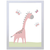 Cute Giraffe (Pink, 297 x 420mm, White Frame)