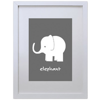 Elephant (Grey, 210 x 297mm, White Frame)