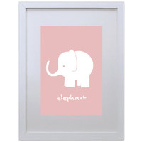 Elephant (Pink, 210 x 297mm, White Frame)