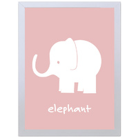 Elephant (Pink, 297 x 420mm, White Frame)