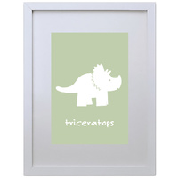 Triceratops (Green, 210 x 297mm, White Frame)