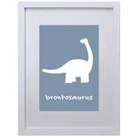 Brontosaurus (Blue, 210 x 297mm, White Frame)