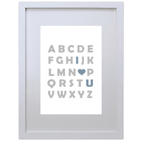 Alphabetic I Love U (Gray-Blue, 210 x 297mm, White Frame)