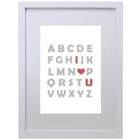Alphabetic I Love U (Gray-Red, 210 x 297mm, White Frame)