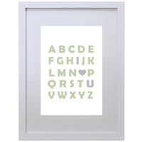 Alphabetic I Love U (Green-Gray, 210 x 297mm, White Frame)