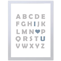 Alphabetic I Love U (Gray-Blue, 297 x 420mm, White Frame)