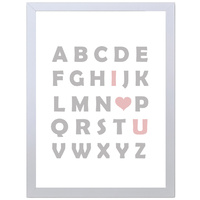 Alphabetic I Love U (Grey-Pink, 297 x 420mm, White Frame)