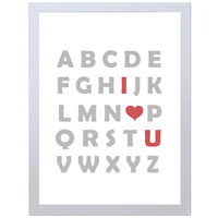 Alphabetic I Love U (Gray-Red, 297 x 420mm, White Frame)