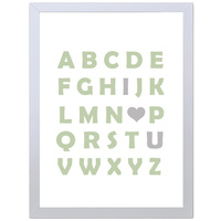 Alphabetic I Love U (Green-Gray, 297 x 420mm, White Frame)