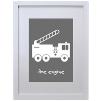 Fire Engine Truck (Gray, 210 x 297mm, White Frame)