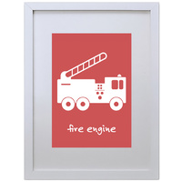 Fire Engine Truck (Red, 210 x 297mm, White Frame)