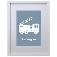 Fire Engine Truck (Blue, 210 x 297mm, White Frame)