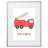 Fire Engine Truck (White, 210 x 297mm, White Frame)