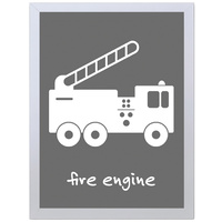 Fire Engine Truck (Gray, 297 x 420mm, White Frame)