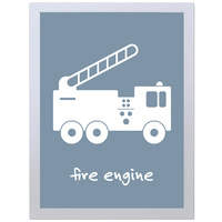 Fire Engine Truck (Blue, 297 x 420mm, White Frame)