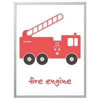 Fire Engine Truck (White, 297 x 420mm, White Frame)